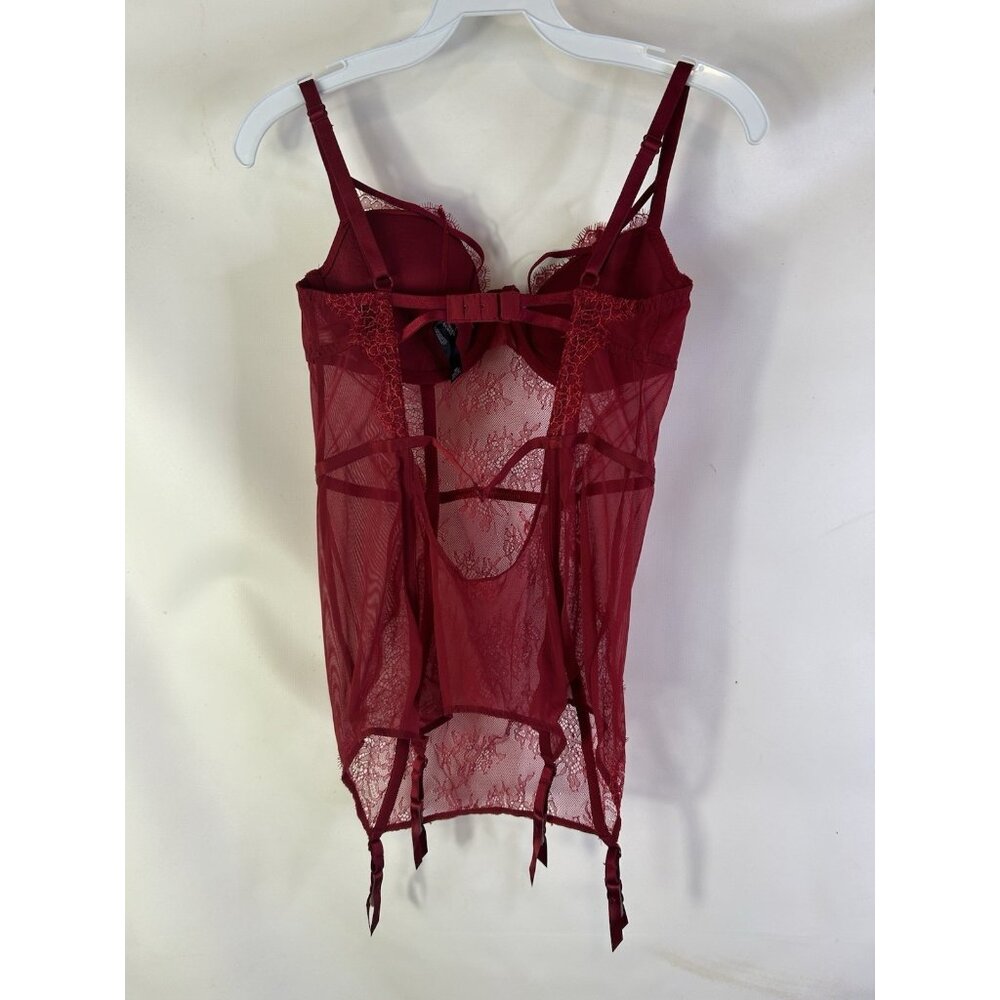 Vintage Y2K Victorias Secret womens 36D Red Lace Sheer Corset Bustier Romantic - Picture 6 of 10
